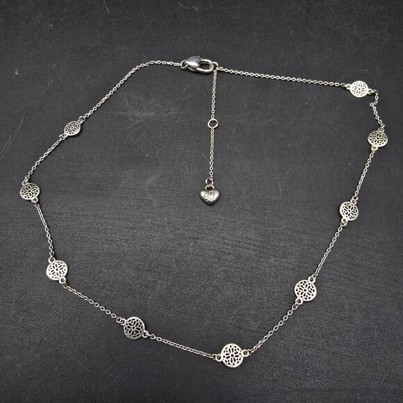 Brighton Ferrara Collar Necklace Silver Tone Filigree Station Beads Chain - Picture 6 of 6